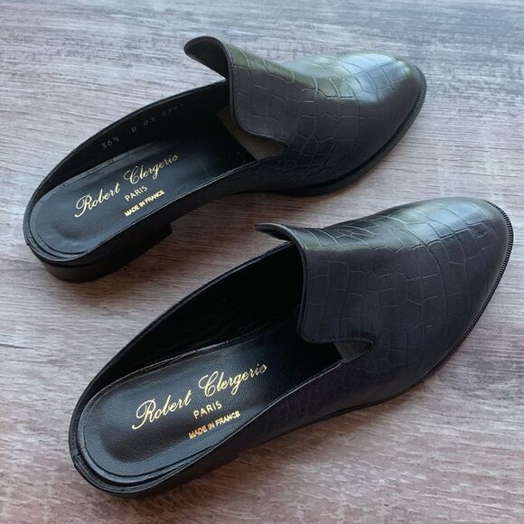 New Robert Clergerie Paris Alice open heel flat Mules loafers black croc EU 36.5 - Picture 7 of 16